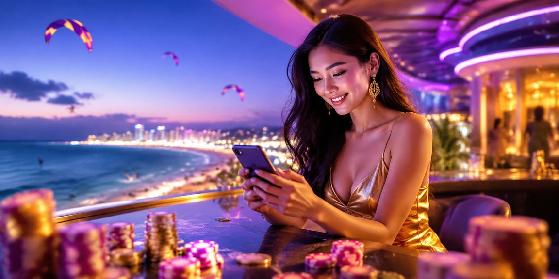 Cảnh Mũi Né về đêm với ánh đèn neon rực rỡ bên bờ biển